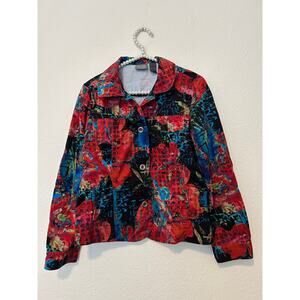 Chicos Additions Size 1 US 8 Asian Floral Jacket Colorful Lightweight Cotton